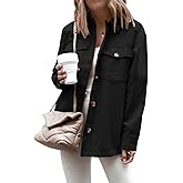 Cnkwei Shacket Jacket Women Button Down Shirt Jacket Casual Long Sleeve Shacket with Pockets