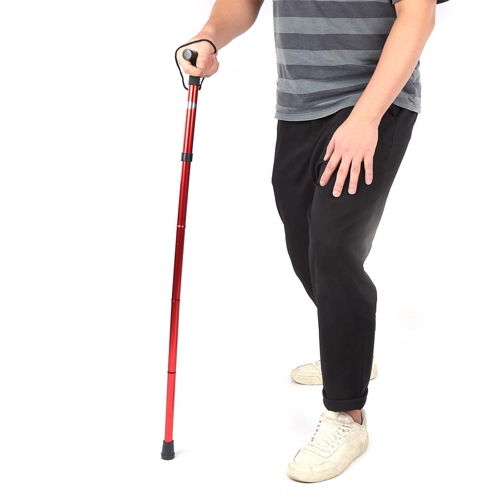 Leapiture Outdoor Hiking Trekking Pole Folding Walking Stick Aluminum Alloy Survival Hiking Walking Equipment Multi-functional Adjustable Walking Stick(red)