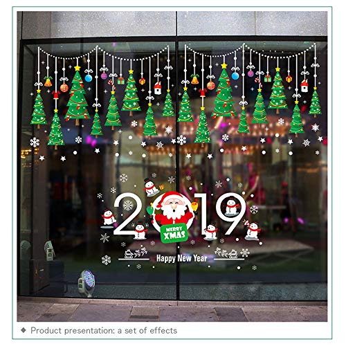 ONDY Christmas Tree Window Glass Decals Stickers 2020 New Holiday Merry Christmas Removable Dress Up DIY Wall Stickers Door Decals for Living Room Bedroom Shop Window