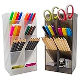 STYLIO Office Desk Organizer. Pen & Pencil Holder. Markers, Stationery Caddies for Office/Teacher Supplies. Translucent Black & White Caddy Organizer Racks (Set of 4). Perfect for Desktops