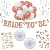 Rose Gold Bachelorette Party Decorations - 55 Piece Decoration Set with Real Rose Gold Glitter Bride to Be Banner, Rose Gold & White Balloons, Bridal Tattoos and Other Bridal & Wedding Shower Supplies