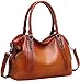 Iswee Women's Genuine Leather Handbag Urban Style Tote Top Handle Shoulder Bag Vintage Satchel Purse (Sorrel-06)