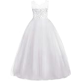 Girls’ Tulle Dresses 7-16 Flower Lace Pageant Party Wedding Floor Length Formal Dance Evening Gowns