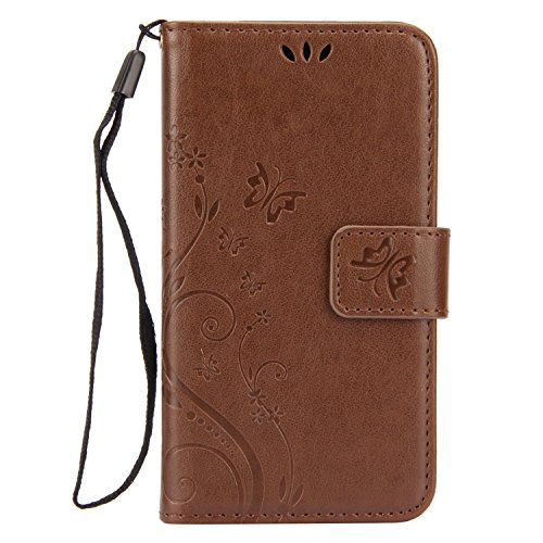 Mother's Day Gifts-Valentoria® Samsung Galaxy S7 Edge, Premium Vintage Emboss Butterfly Leather Wallet Pouch Case with Wrist Strap forSamsung S7 (Samsung Galaxy S7 Edge, Brown)