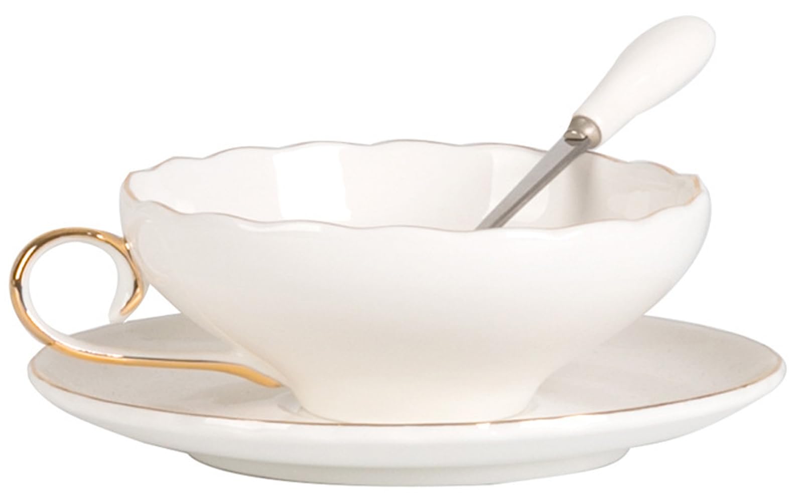 YBK Tech Ceramic Coffee Cup and Saucer Set, 6.2oz Coffee Cup with Gold Rim