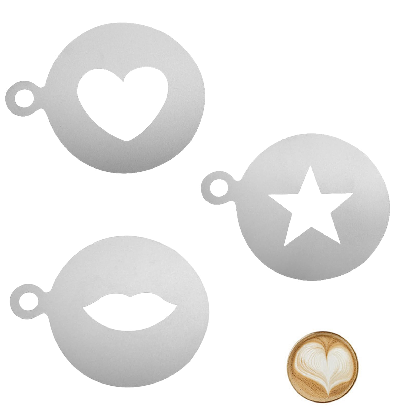 Acpetdr 3 PCS Stainless Steel Coffee Stencils Personalized Latte Art and Cake Decor with Barista-Grade Arts Templates,Silver