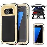 Galaxy S7 Edge Case, Seacosmo Full Body Military Rugged Heavy Duty Aluminum Shockproof Dual Layer Bumper Case Cover for Samsung Galaxy S7 Edge, Gold