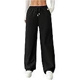 RoseSeek Women's Wide Leg Pants Straight Drawstring Elastic Waisted Baggy Mid Rise Casual Trousers