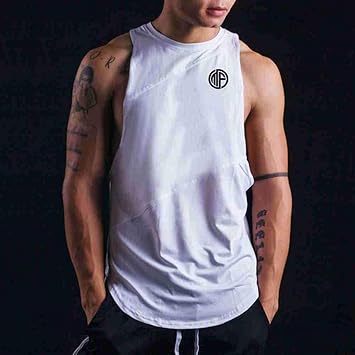 Amazon タンクトップ男性 ファッショントレンドパッチワークタンクトップメンズホワイトノースリーブtシャツアンダーシャツフィットネスタンクトップシャツジムワークアウトマッスルベストtシャツボディービル服 Dxspnsbx スポーツ アウトドア