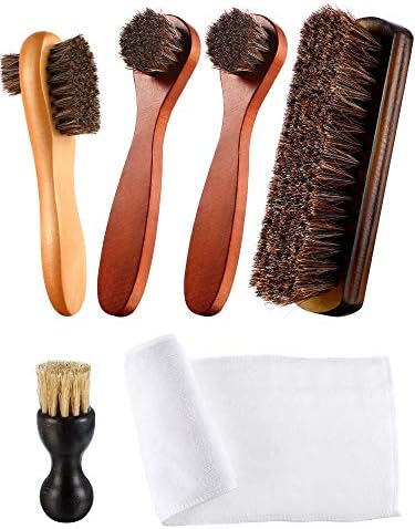 Youngjoy 6 Pieces Horsehair Shine Shoes Brush kit Polish Dauber Applicators