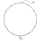 IDOKAWA Boho Beaded Choker Necklace for Women, Colorful Gemstone Mother of Pearl Unicorn Pendant, Healing Crystal Necklace Handmade Stone Jewelry Gift