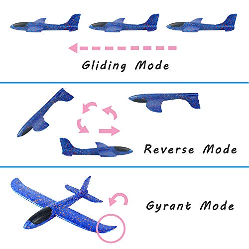Foam Airplane Toys Aircraft Glider Hand Throwing Model Planes Flying Aeroplane Outdoor Sports Fun Toy Birthday Party Favor Gift for Kids Dual Flight Mode, Pack of 2