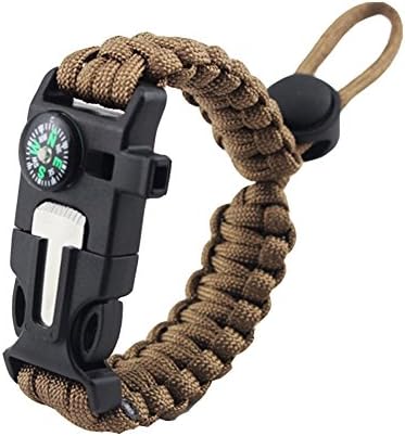 Paracord Bracelet Adjustable Size Emergency Survival with Compass, Fire Starter, Knife, Whistle for Camping, Hiking, Hunting and Travelling