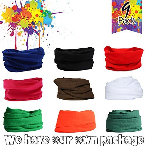 Pack of 9pcs, Outdoor Multifunctional Sports Magic Scarf, Magic Bandanas Tube, Seamless Scarf, Collars Muffler Scarf Face Mask, High Elastic Magic Headband with Uv Resistance, Headscarves