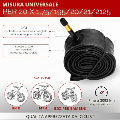 Fincci Inner Tube 20 x 1.75 – 2.125 Inches – Schrader Valve 48 mm for MTB, BMX, Off-Road or Children Bikes – Compatible Size Air Chambers: 1.75/1.95/2.0/2.1/2.125