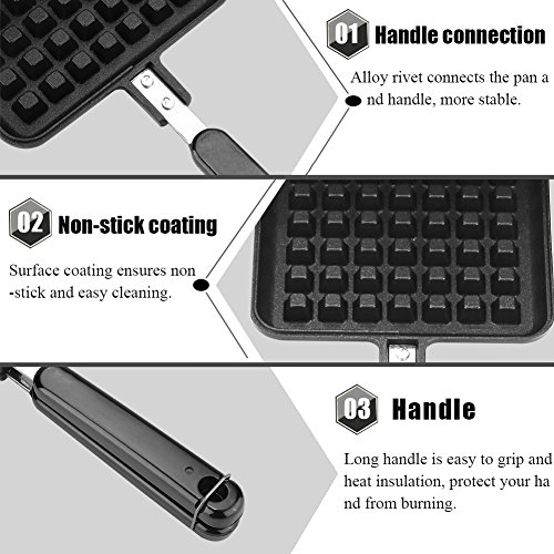 Non Stick Waffle Iron 30 x 14.5cm, Waffle Maker Pan No Noxious or