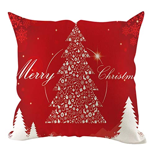 Merry Christmas Pillow Case Xmas Tree Cushion Cover, Cotton Linen Sofa Bed Throw Cushion Cover Decoration for Sofa Car