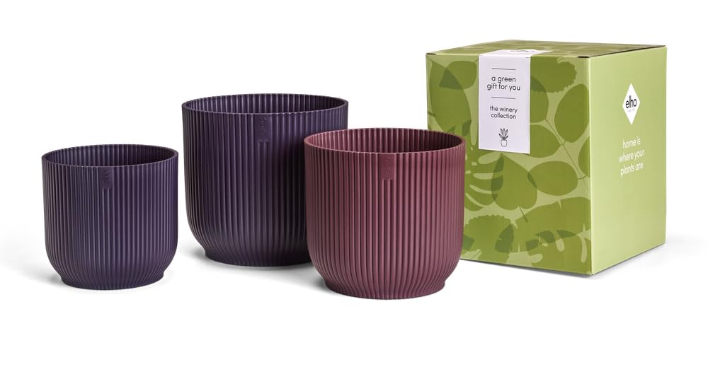 elho The Winery Collection Gift Set - Plant Pots Indoor - 100% Recycled Plastic - Set of 3 - Ø 14, 16 and 18 - Purple/Deep Purple