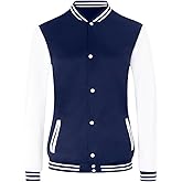 Outofgas Women's Baseball Varsity Jacket Causal Button Down Letterman Bomber Jacket Lightweight Sweatshirts Coat
