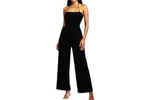 HAWILAND Wide Leg Jumpsuit for Women Sleeveless Halter Dressy Long Ruched One Piece Rompers Pant Casual Summer Outfits