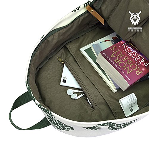 image for Toniker White Pineapple Printed Canvas Lightweight Backpack for Girls 
