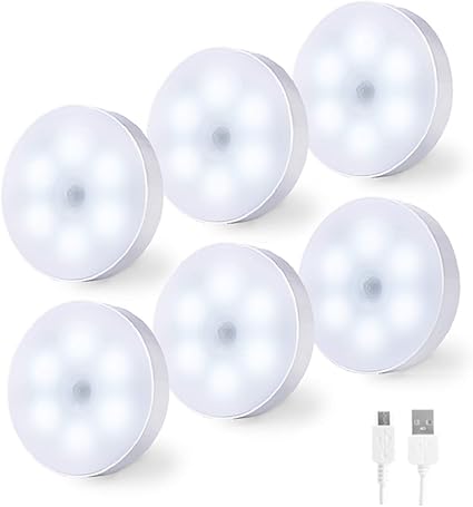 Amazon Co Jp 小型 Led人感センサーライト Usb 充電式 室内 明暗センサー マグネット 両面テープ付き 6個入 昼白色 ホーム キッチン