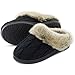 ULTRAIDEAS Women's Memory Foam House Slippers with Hard Bottom, Fur Lined House Shoes with Non-Slip Rubber Sole for Indoor & Outdoor (Knit Black, 11-12)