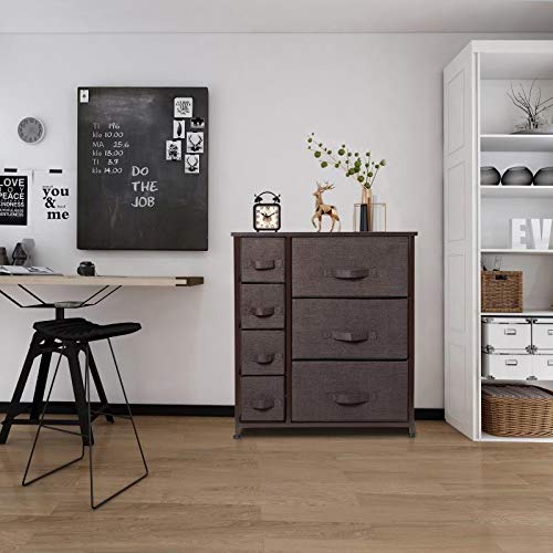 7-Drawers-Dresser-Furniture-Storage-Tower-Unit-for-Bedroom-Hallway-Closet-Office-Organization-Steel-Frame-Wood-Top-Easy-Pull-Fabric-Bins-BrownBrown