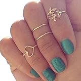 Lookatool Fashion Gold Plated Leaf Heart Joint Knuckle Nail Ring Set of Four Rings