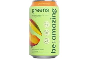 Be Amazing Greens Drink, Peach Mango, Vitamin Drinks With 10 Organic Fruits and Vegetables, Coconut Water, Vitamin C, and Prebiotic Fiber, 25 Calories, Low Sugar, Vegan and Gluten Free, 8 Pack