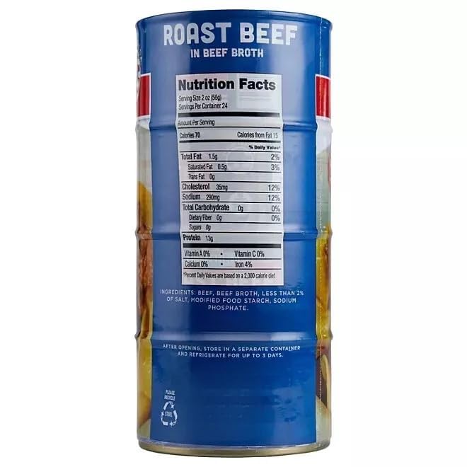 97% Fat Free Canned Roast Beef in Beef Broth, 12oz Cans, 4-Pack (3lbs Total) - Fully Cooked, Ready-to-Eat USA Beef