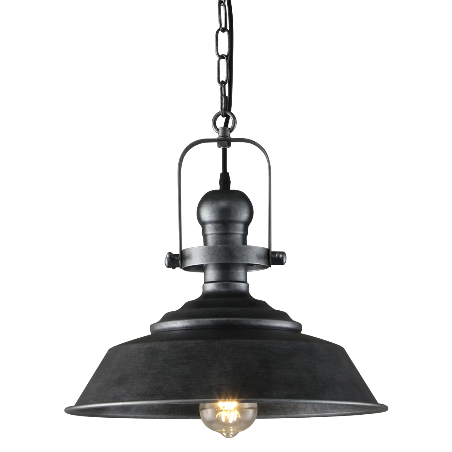 Photo 1 of fansimone 14.2 Inch Silver Black Farmhouse Pendant Light for Kitchen Island, Rustic Industrial Hanging Ceiling Light with Hand-Painted Finish, Modern Bar Lighting for Dining Room & Porch