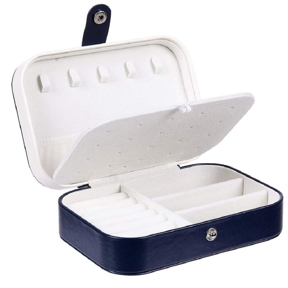 Chelory Jewellery Box Organiser Small Travel Jewellery Organiser Storage Double Layer Jewelry Case for Rings Earrings Necklace Bracelets, Premium PU Leather Jewelry Gift Boxes Girls Women, Dark Blue