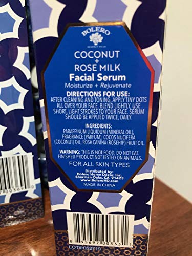 Kit BOLERO Coconut + Rose Milk Facial Serum (MOISTURIZE/REJUVENATE) & Paper Facial Mask Smooth Soften Repair FOR ALL SKIN TYPES