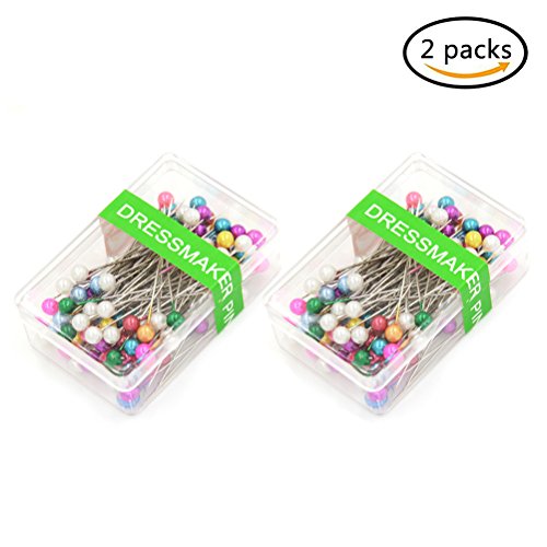 7thLake 100 Pieces colorful pearl head pins in one clear box, 2 pack in one package