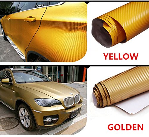 Golden 3D Carbon Fiber Film Twill Weave Vinyl Sheet Roll Wrap (120" X 60", Golden)