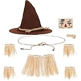 Lunaryvo Scarecrow Costume Kit for Adults Wizard Witch Hat Rope Belt Straw Kit Oktoberfest Dress Halloween Harvest Party