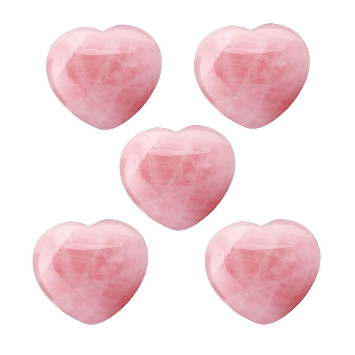 KYEYGWO Rose Quartz Puff Heart Healing Crystals Love Stone, Pocket Stones Palm Worry Stone for Reiki Meditation Balancing, 0.8" (5 PCS)