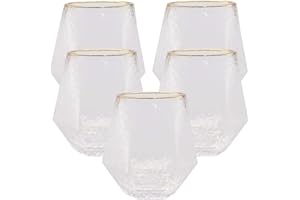 OOJAMI 40 count Diamond Unbreakable Stemless Plastic Wine Champagne Whiskey Glasses Elegant Durable Disposable Indoor Outdoor Ideal for Home, Office, Bars, Wedding, 12 Ounce Cups (Hammered Gold Rim)