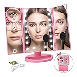 Ceenwes Makeup Mirror Trifold Touch Screen Vanity Mirror with 21 LED Lights Lighted makeup mirror with 4 Magicfly 10/3/2/1X Mirror Dual Power Supply 180°Adjustable Stand Light Up Mirror for Cosmetic