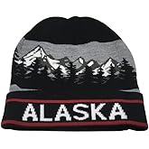 Alaska Beanie Knit Hat Mountain Landscape Black