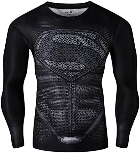 Christine Hahn Mens Super Hero Theme Long Sleeve Speed Drying Sport T-Shirts Super Man C XL