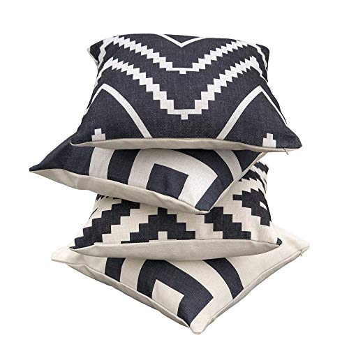 Hermosa Collection Geometric Decorative Throw Pillow Covers (4 Pc. Set) 18 x 18 Cotton Linen Squares Boho Neutral Colors Living Room Bedroom Patio Decor Couch Sofa and Bed Accessories