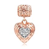 Rose Gold Heart Crystal Charms Pendant Solid 925 Sterling Silver Love Dangle Bead Valentines Day Charms