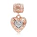 Rose Gold Heart Crystal Charms Pendant Solid 925 Sterling Silver Love Dangle Bead Valentines Day Charms