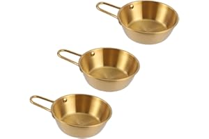 Angoily 3pcs Korean Style Gold Stainless Steel Rice Wine Bowls with Handle Traditional Makgeolli Soup Bowls