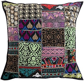 Indian Ethnic Black Throw Pillows Cotton Home Furnishing 18x18 Cushion Covers Indian Design Single Pillowcases Floral Patch Work Pillowcases By Rajrang