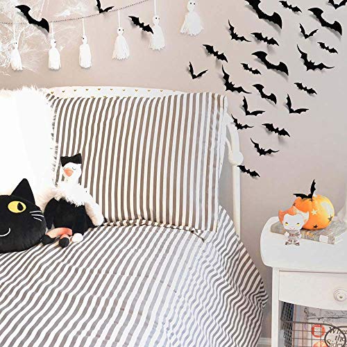 Trubetter 48pcs DIY Halloween Party Supplies PVC 3D Decorative Scary Bats Wall Decal Wall Sticker, Halloween Eve Decor Home Window Decoration Set, Black - Thumbnail 4