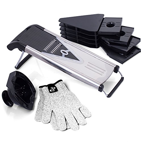[Improved] Mandoline Slicer V-Blade + FREE Cut-Resistant Gloves - Stainless Steel Adjustable Vegetable Mandolin Food Slicer, Julienne Cutter - Includes 5 Inserts, Food Holder & Blade Guard - Thumbnail 6