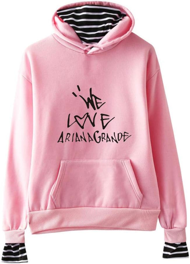 Patchwork Hoodie Arian_a Gran_de Sweatshirt Long Sleeve Pullover Fake Two-Piece Sweater with Hood Casual Tops Concert Fans Wear